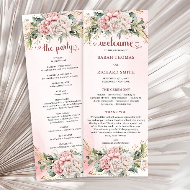 Moderne staubrosa Blumen Grüne Hochzeitsprogramm Programm (Modern Dusty Pink Flowers Greenery Wedding Program)