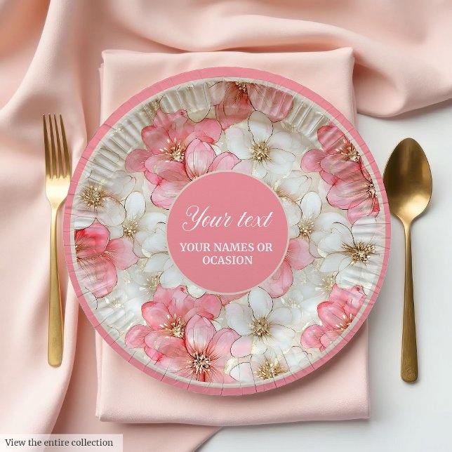 Moderne staubrosa und goldene Geburtstagsplattende Pappteller (Modern dusty pink and gold birthday plate design)