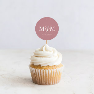 Moderne Staubrose-Monogramm-Hochzeitsumschlag-Sieg Runder Aufkleber