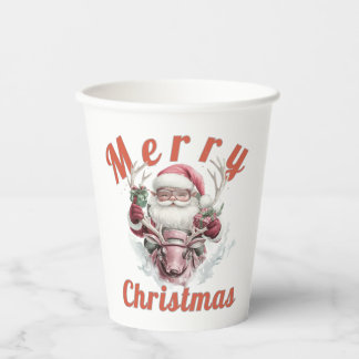 Moderne Steampunk-Weihnachtsmann und Robot-Rentier Pappbecher