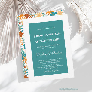 Moderne Steel Blue Colorful Wildblume Boho Wedding Einladung