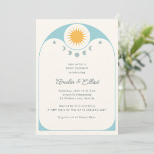 Moderne Stern Mond Weich Blau Baby Shower  Einladung