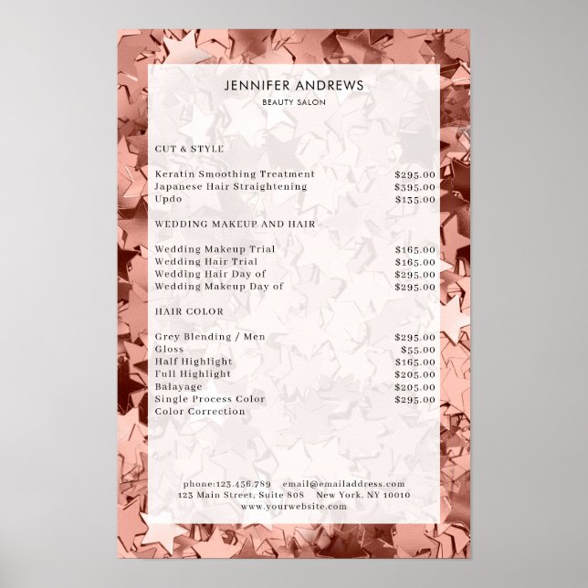 Moderne, Sterne Glassalon Preisliste Poster (Vorne)