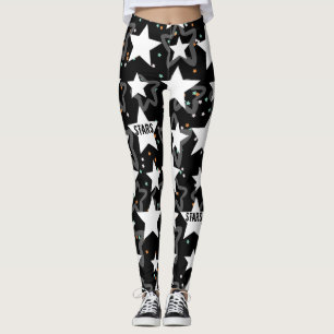 Moderne Sterne Schwarz-weiße Frauenmuster Leggings