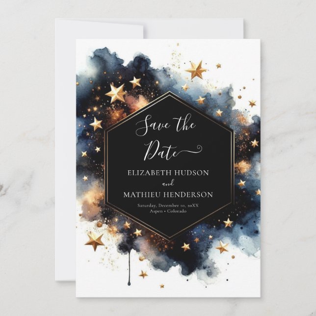 Moderne Sternenhochzeit Save The Date (Vorderseite)