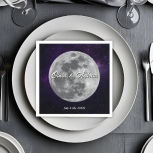 Moderne Sternennacht-Vollmond-Hochzeit Serviette