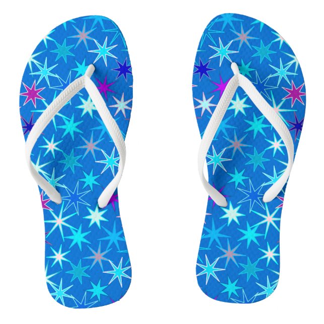 Moderne Sternexplosion Print, Deep Cerulean Blue Flip Flops (Fußbett)