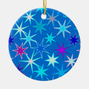 Moderne Sternexplosion Print, Deep Cerulean Blue Keramikornament