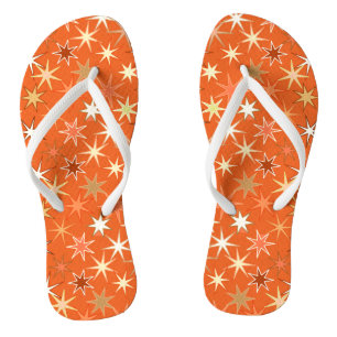 Moderne Sternexplosion Print, Deep Mandarin Orange Flip Flops