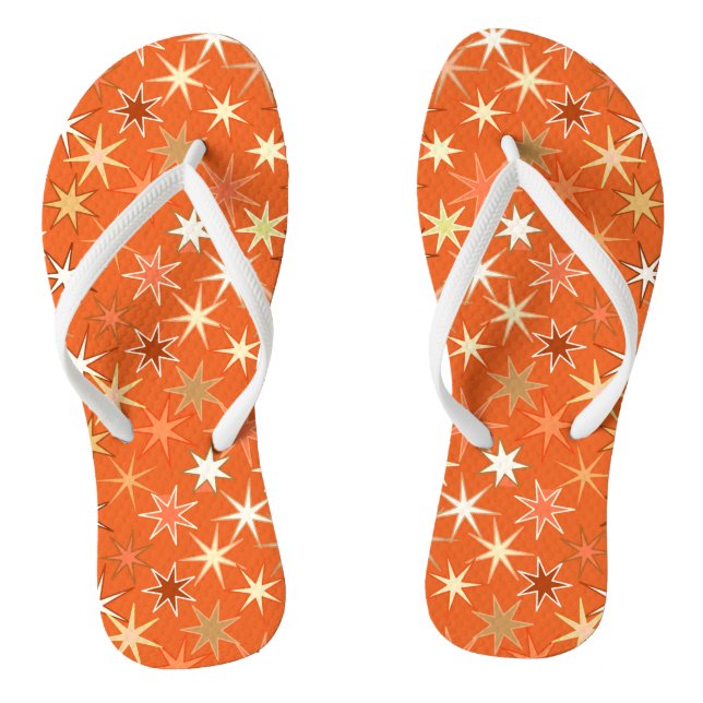 Moderne Sternexplosion Print, Deep Mandarin Orange Flip Flops (Fußbett)