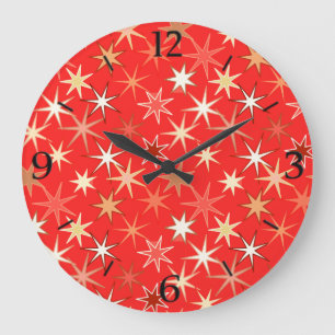 Moderne Sternexplosion Print, Deep Mandarin Orange Große Wanduhr