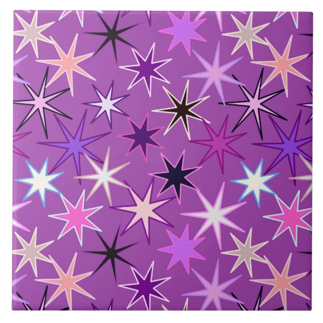 Moderne Sternexplosion Print, Violet Lila und Orch Fliese (Vorderseite)