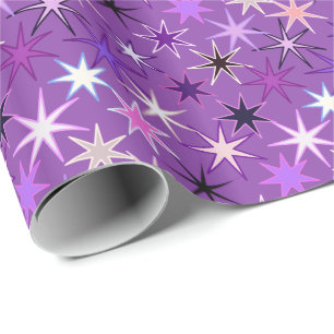 Moderne Sternexplosion Print, Violet Lila und Orch Geschenkpapier