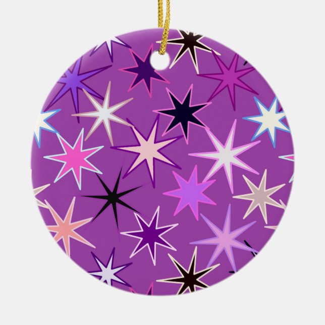 Moderne Sternexplosion Print, Violet Lila und Orch Keramikornament (Vorne)