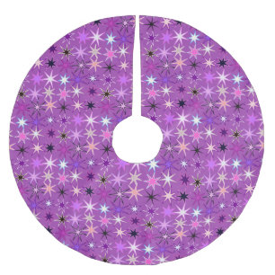 Moderne Sternexplosion Print, Violet Lila und Orch Polyester Weihnachtsbaumdecke