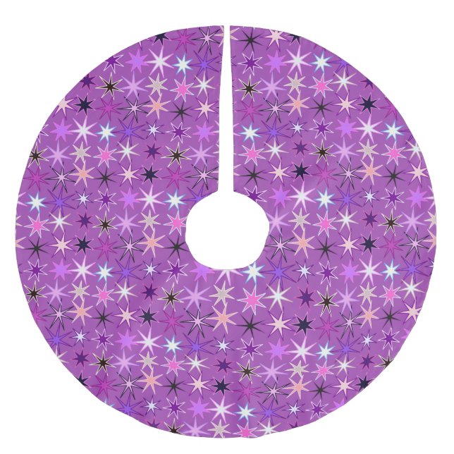 Moderne Sternexplosion Print, Violet Lila und Orch Polyester Weihnachtsbaumdecke (Vorderseite)