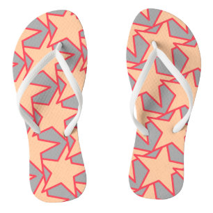 Moderne Sterngeometrie - Korallenorange und Grau Flip Flops