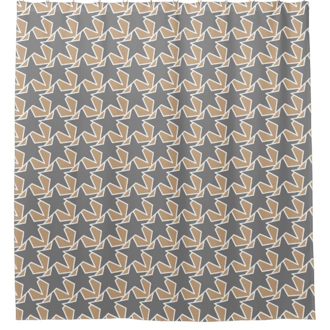 Moderne Sterngeometrie - taupe und grau / grau Duschvorhang (Vorderseite)