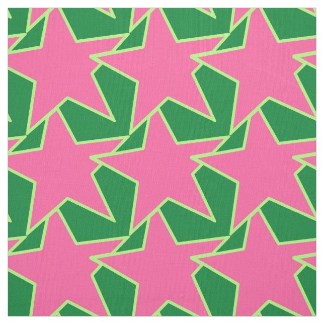 Moderne Sterngeometrie - Wassermelone pink und grü Stoff (Muster)