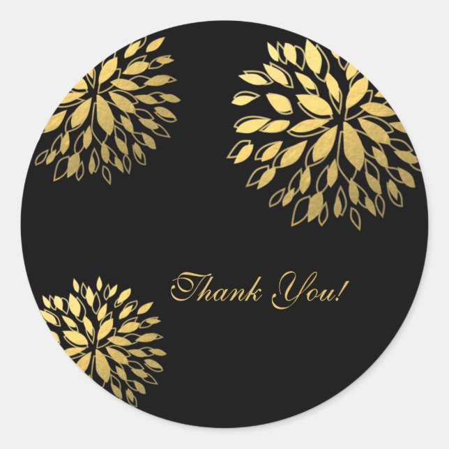 Moderne Stickerei Gold Foil Floral Black Elegante  Runder Aufkleber (Vorderseite)