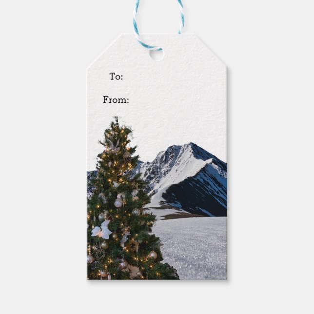 Moderne Stilbäume und Gebirgsschilder Geschenkanhänger (Vorderseite)