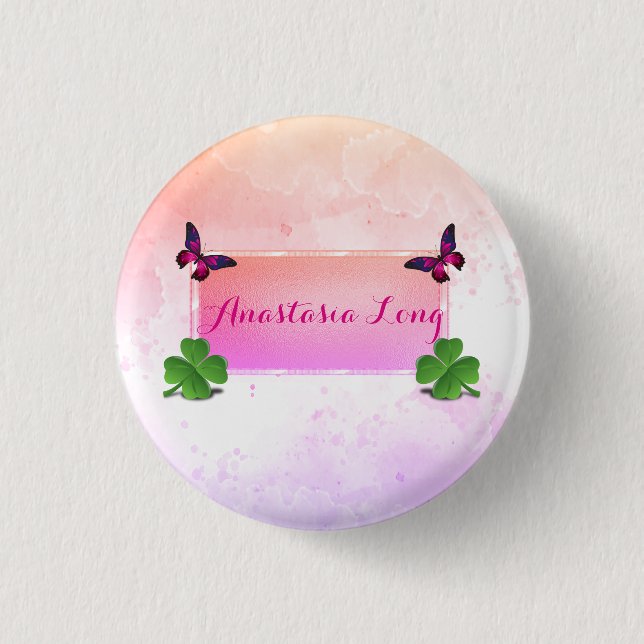 Moderne Stilelemente, rosafarbene Büterfly, grüne  Button (Vorderseite)