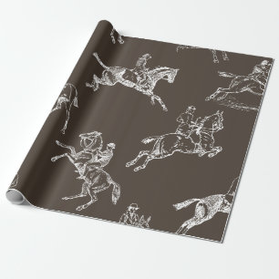 Moderne Stilfserei Taupe White Horseback Reitstall Geschenkpapier