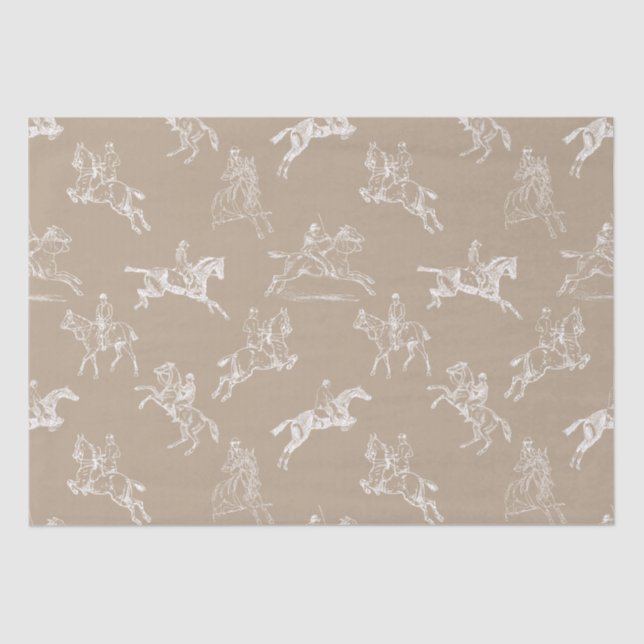 Moderne Stilfserei Taupe White Horseback Reitstall Seidenpapier (Vorderseite)