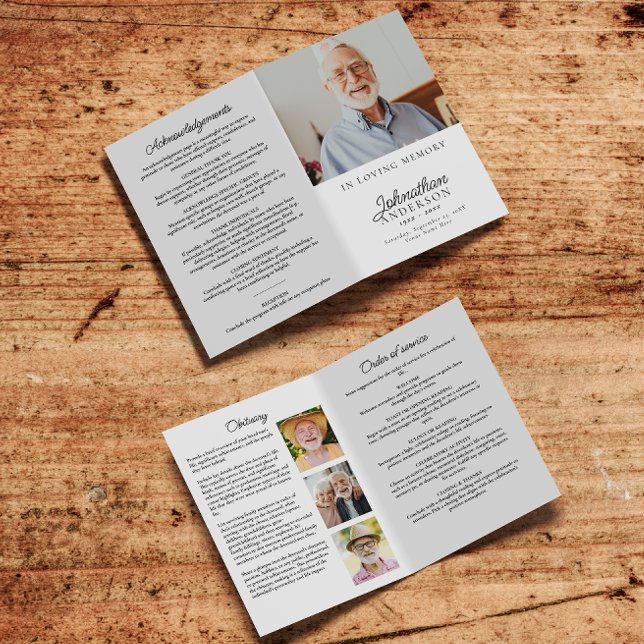 Moderne, stilvolle 4-Foto Folded Funeral/Memorial Programm (Von Creator hochgeladen)