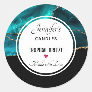 Moderne stilvolle Aquamarin- & Gold Agate Candle Runder Aufkleber