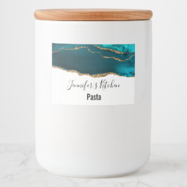 Moderne, stilvolle Aquamarine Agate & Gold Ribbon Lebensmitteletikett