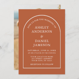 Moderne, stilvolle Arch Burnt Orange Foto Wedding Einladung