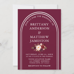 Moderne, stilvolle Arch Wedding Burgundy Floral Einladung