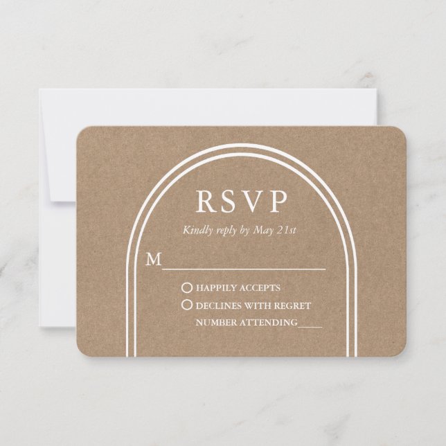 Moderne, stilvolle Arch Wedding Kraft RSVP Karte (Vorderseite)