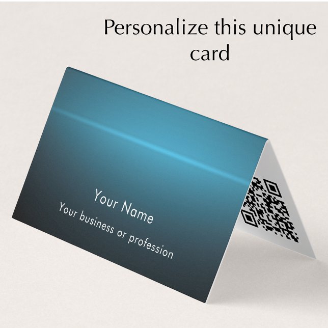 Moderne stilvolle benutzerdefinierte Text-QR-Code- Visitenkarten (Personalize this unique modern blue turquoise and black business card template. Add QR code.
)