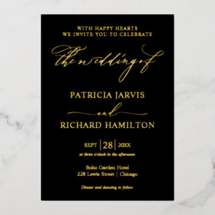 Moderne, stilvolle Black and Gold Wedding Folieneinladung