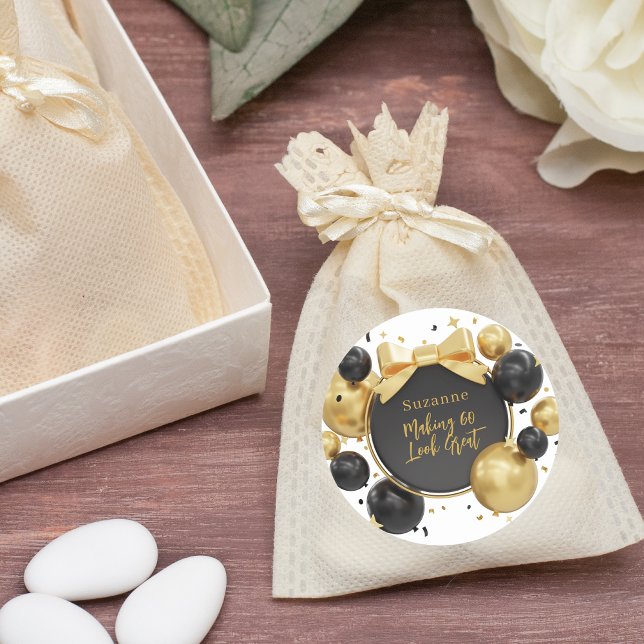 Moderne, stilvolle Black & Gold 60. Geburtstag Runder Aufkleber (Von Creator hochgeladen)