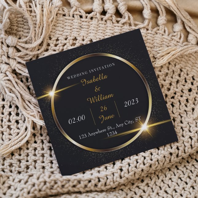 Moderne stilvolle Black & Gold Hochzeit Einladung (Von Creator hochgeladen)