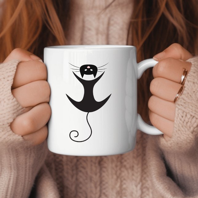 Moderne, stilvolle Black Hanging Cat Kaffeetasse (Von Creator hochgeladen)