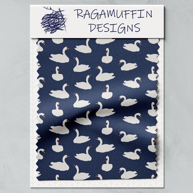 Moderne stilvolle blaue Schwanenmuster  Stoff (Swan Swatch)