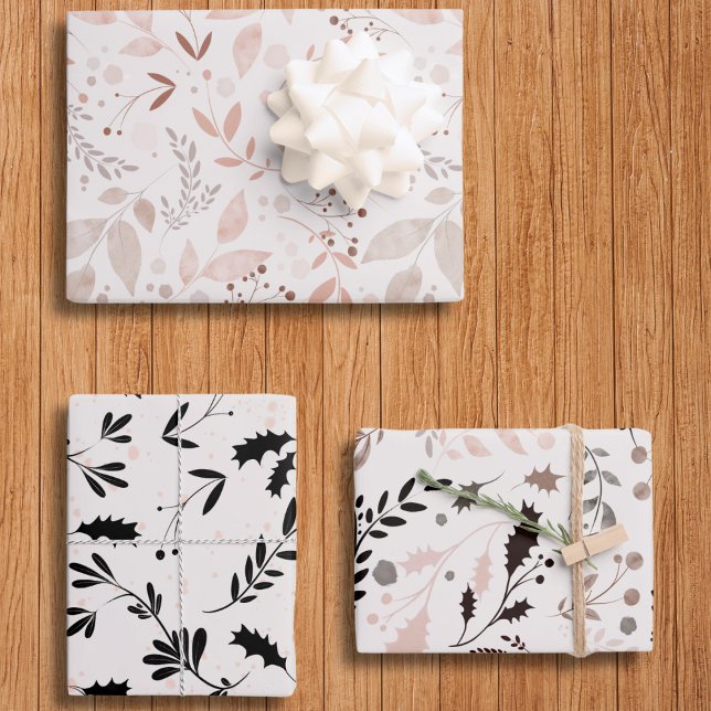 Moderne stilvolle Botanische Watercolor-Muster Geschenkpapier Set (Elegant Modern Botanical Watercolor Leaves Pattern Wrapping Paper Sheets)
