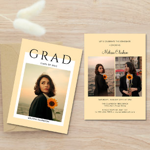 Moderne stilvolle Creme-Foto-Schrift Graduierungsf Einladung