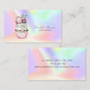 Moderne stilvolle Cupcake-Macarons holografisch Visitenkarte