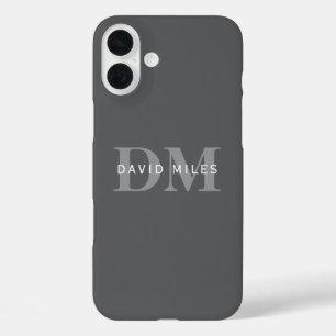 Moderne stilvolle dunkelgraue Monogramm & Name iPhone 16 Plus Hülle