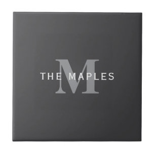 Moderne stilvolle dunkelgraue Monogramm & Name Fliese