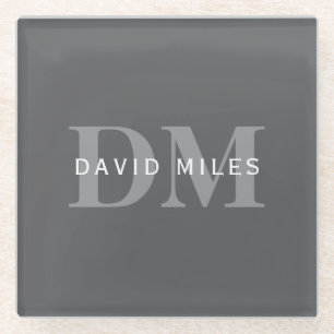 Moderne stilvolle dunkelgraue Monogramm & Name Glasuntersetzer