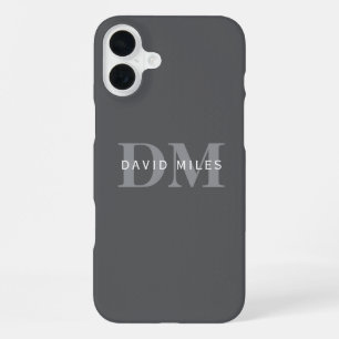 Moderne stilvolle dunkelgraue Monogramm & Name iPhone 16 Plus Hülle