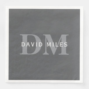 Moderne stilvolle dunkelgraue Monogramm & Name Serviette