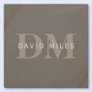Moderne stilvolle dunkelgraue Monogramm & Name Steinuntersetzer