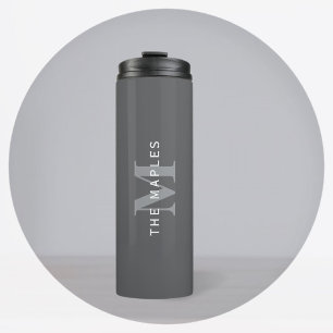 Moderne stilvolle dunkelgraue Monogramm & Name Thermosbecher